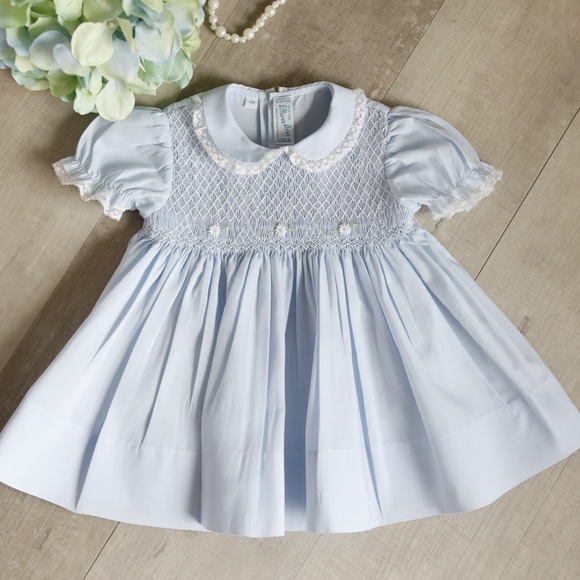 Feltman Brothers Baby Girls Embroidered Bubble - White / Blue main image 0